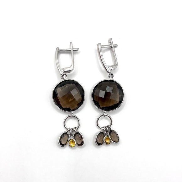 Smokey Quartz 18.15 CT Dangle Earrings - Picture 2 of 3